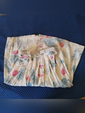 Cream Floral Maxi Skirt with Blue & Pink Blooms